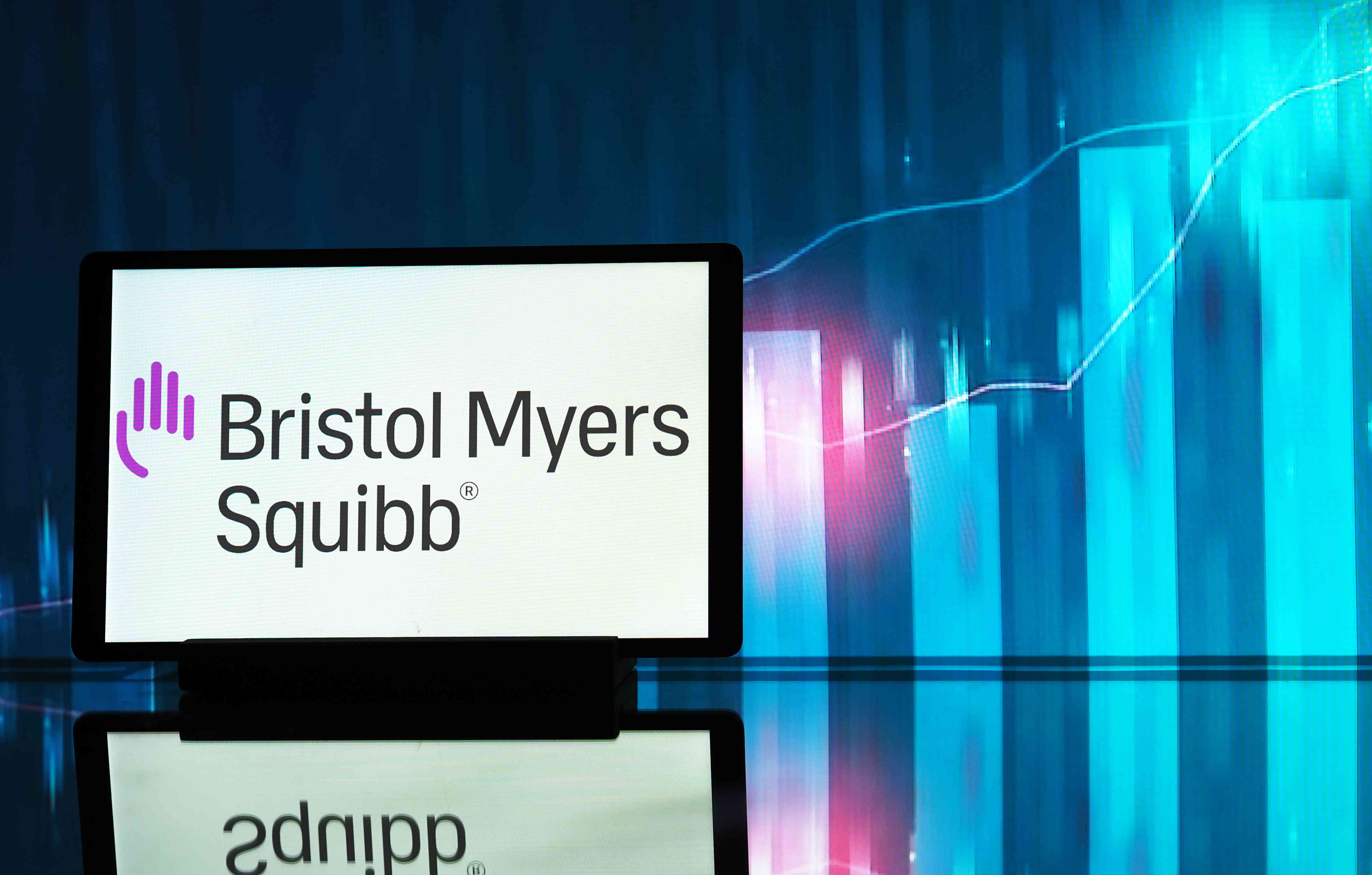 Bristol-Myers Squibb Company logo is seen displayed on a tablet