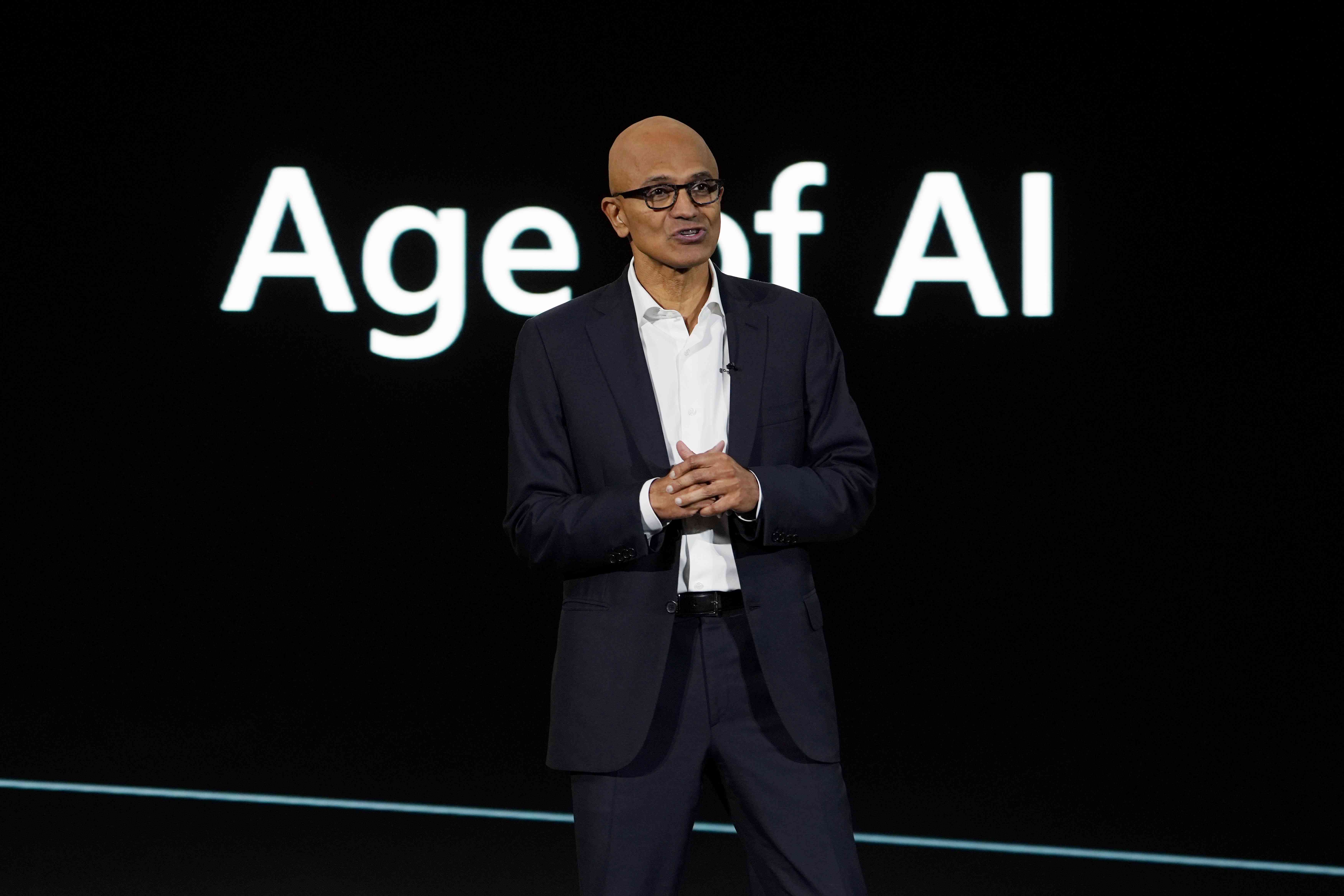 Microsoft CEO Satya Nadella speaks during the company event on AI technologies in Jakarta, Indonesia, on Tuesday, April 30, 2024.